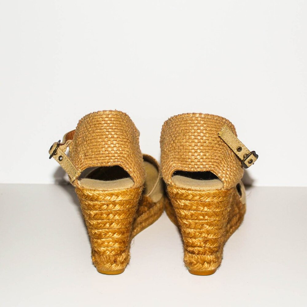 Beige Canvas Espadrille Wedges - Picture 4 of 5